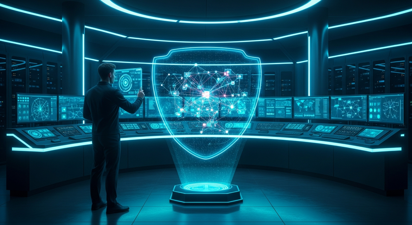 Cybersecurity Command Center mit Schutzschild